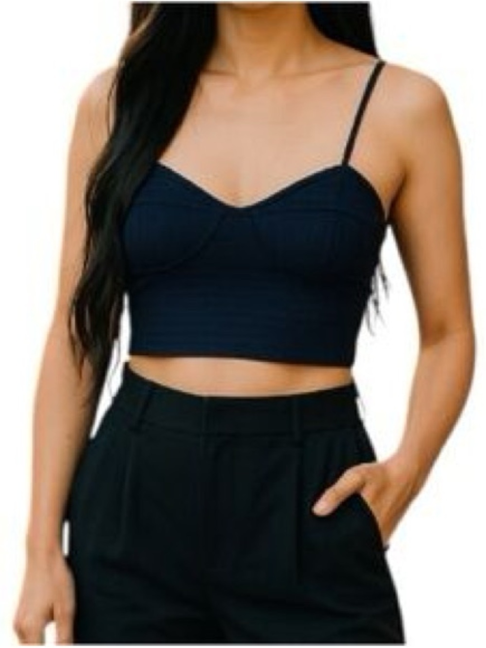 Garage Black Ribbed Crop Top - Size Medium